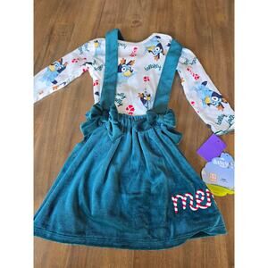 Toddler Girls' Bluey Christmas 2pc Long Sleeve Top and Skirtall Set - Green 2T